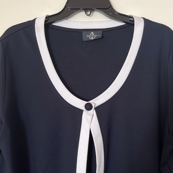 Natural Navy and White One Button Cardigan, Size Large - Picture 5 of 12
